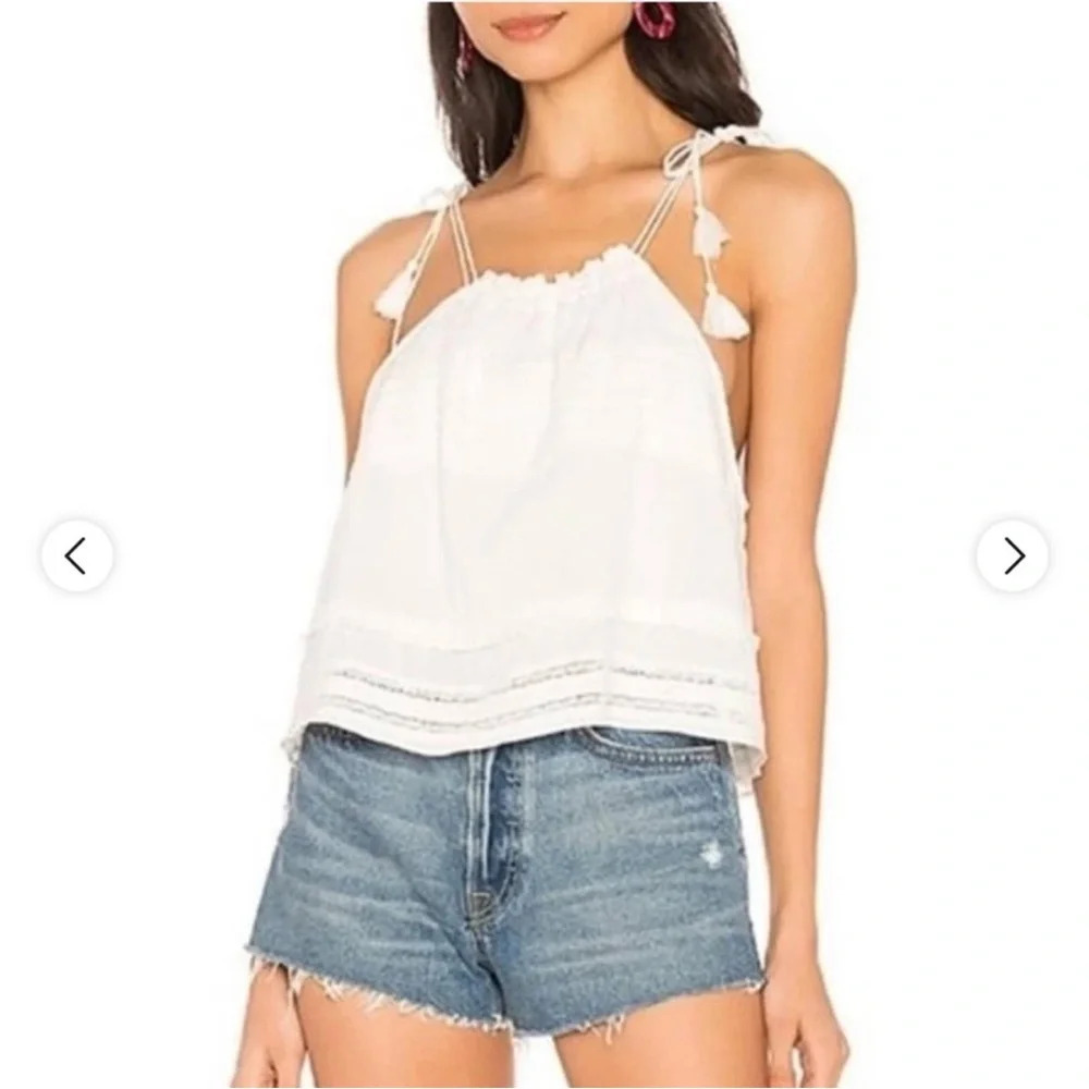 Free People Trust Me Creamy White Tie Strap Lace Ruffle Bodysuit size medium